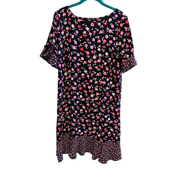 Talbots Women's Black Pink Foral Short Sleeve Ruffle Shift Dress Petite Size 14 - Picture 2 of 11